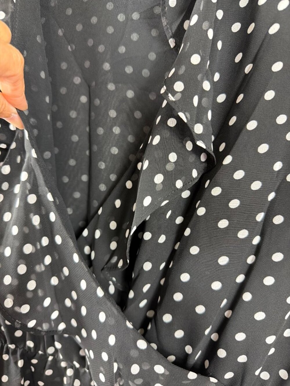 H&M Polka Dot Ruffle Wrap Dress Sheer Sleeve NWT Size US 12 - Picture 8 of 16